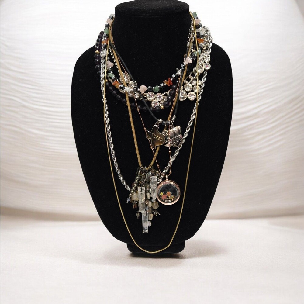 Eclectic Jewelry Lot: Texas Charm, Crystal Points, Locket & Mixed Gemstones